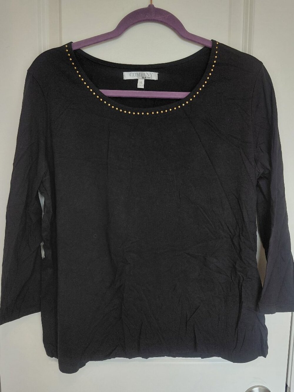 Black Long Sleeve Tee with Studded Collar